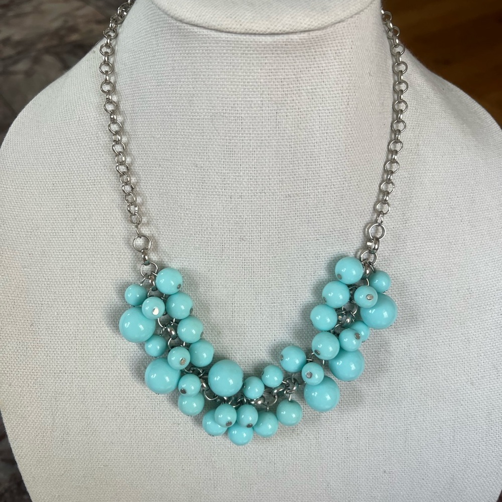 Turquoise Cluster Bead Statement Necklace - Picture 2 of 4